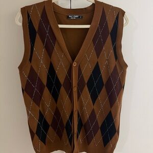 Paul Jones Men's V-Neck Argyle Sweater Vest - Brown and Black